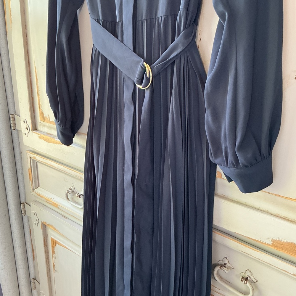 NWT Michael Kors | Navy Pleated Shirt Dress Belted Long Sleeve Capsule Wardrobe - Picture 6 of 10